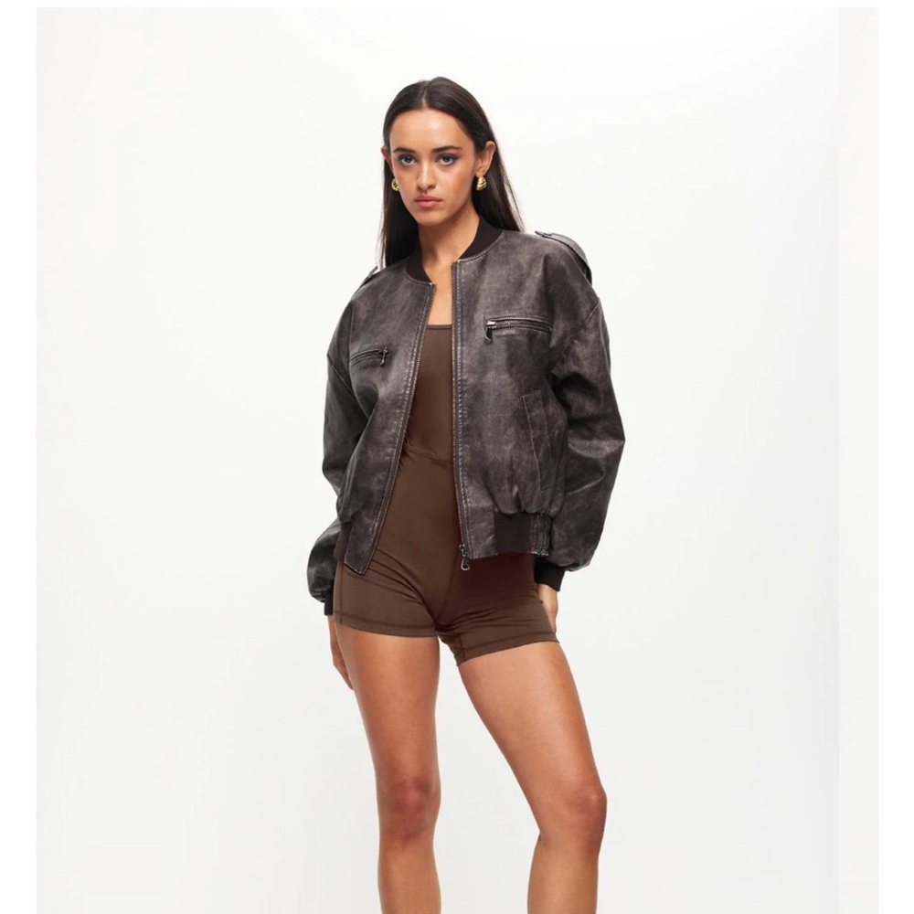 Lioness brown leather biker jacket